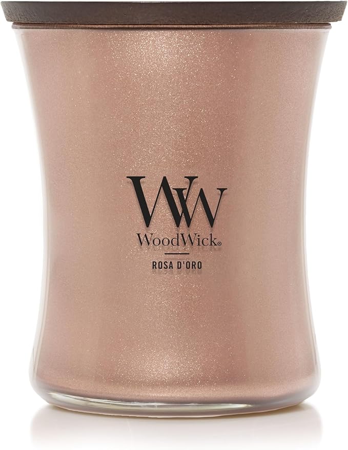 WoodWick Rosa D'oro Holiday Candle Gifts for Women and Men, 9.7 oz Precious Metals Collection with Crackling Wick