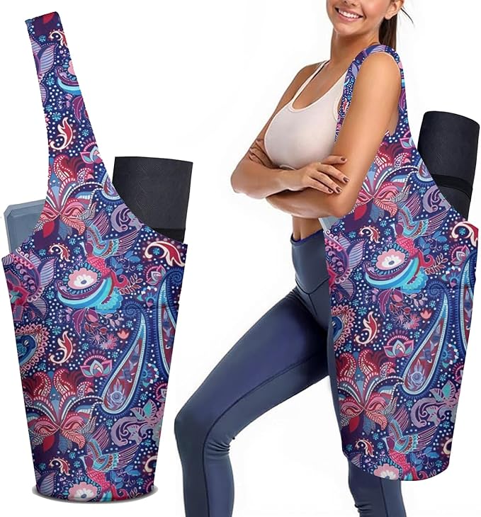saniwu Yoga Mat Bag Carrier for Women with Side Large Pocket Durable Linen Workout Gym Travel Storage Pilates Mats