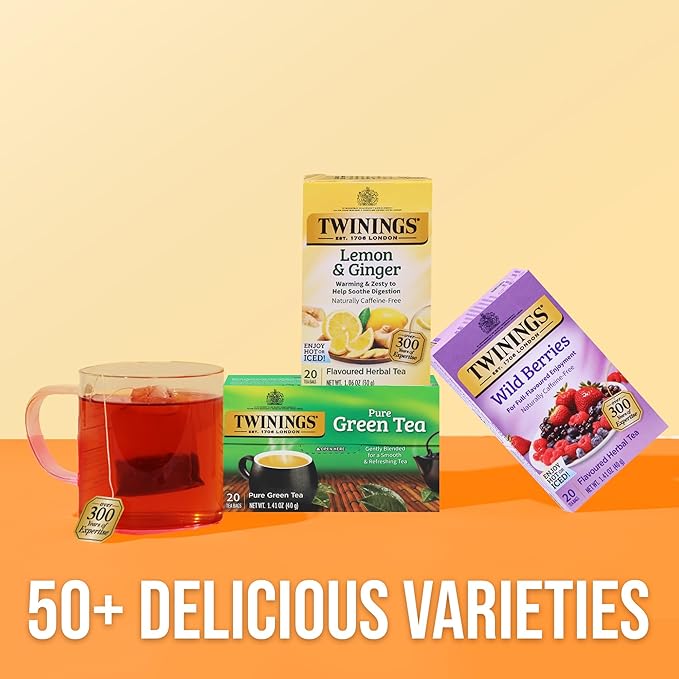 Twinings Wild Berries Herbal Tea Individually Wrapped Bags, 20 Count (Pack of 1), Full-Flavoured, Naturally Caffeine-Free, Enjoy Hot or Iced, 20 Teabags