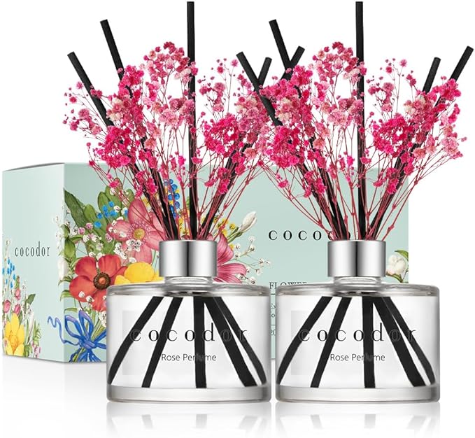 COCODOR Preserved Real Flower Reed Diffuser/Rose Perfume / 6.7oz(200ml) / 2 Pack/Reed Diffuser Set, Oil Diffuser & Reed Diffuser Sticks, Home Decor & Office Decor, Fragrance and Gifts
