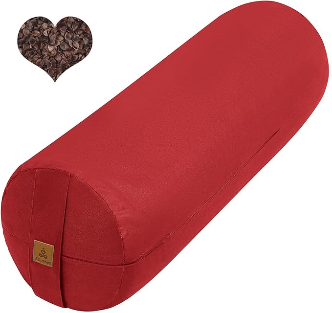 FelizMax Organic Buckwheat Bolster(24X9 in) Yoga Bolster Supportive Yoga Cushion for Restorative Yoga Accessories Meditation Pillow Reading Pillow Floor Pillow Large Round Cylinder