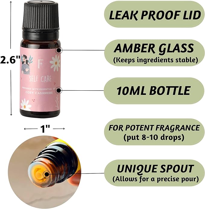 Folkulture Self Love Club Essential Oils Set | 6 Relaxing Fragrance Oils for Diffusers | Green Tea, Cashmere, Ocean Salt and More| Valentine’s Day Aromatherapy Gift for Her | Self-Care Lovers