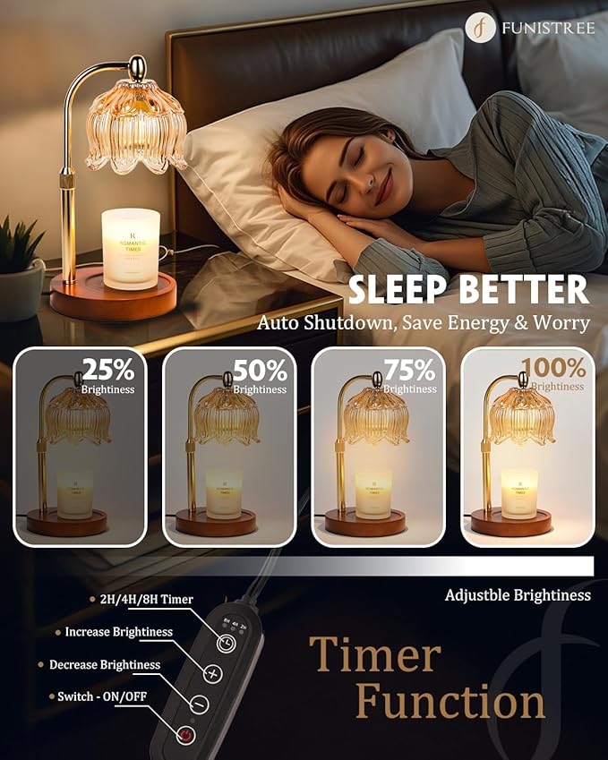 Candle Warmer Lamp with Timer Dimmable, Height Adjustable, Birthday Gifts for Women Mom, Suitable for New Home Decoration, Lotus Flower Candle lamp,with 2 Bulbs,Suitable for Jar Candles