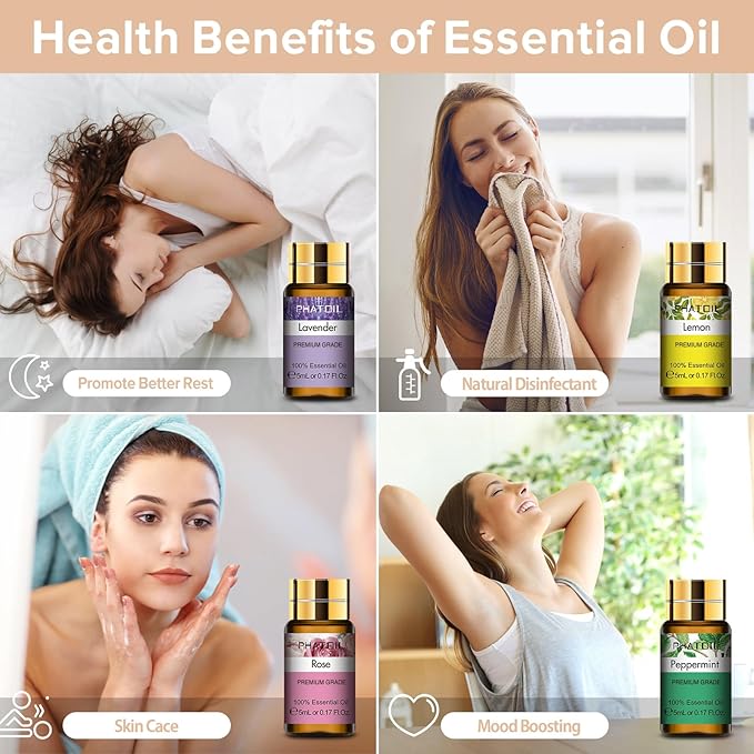 PHATOIL 15PCS Essential Oils Gift Set - Premium Quality 100% Natural Pure Essential Oils for Aromatherapy Diffuser Yoga Home Office Soap Candle Making- 5ml/Bottle