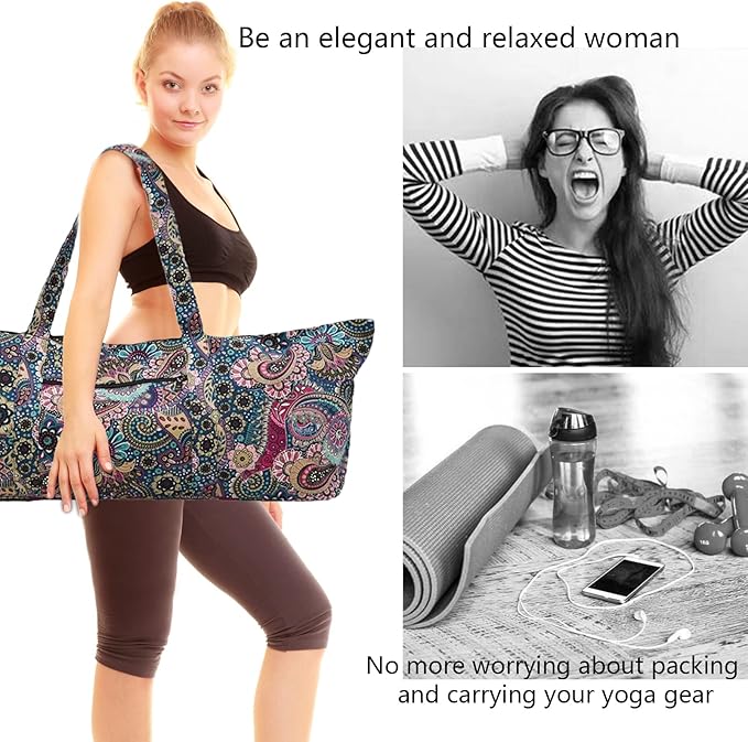 Qlckyed IwIeIaIrI Yoga Mat Bag Zipper Gym Accessories Gifts for Women,Large Exercise Mat Straps Pockets Yoga Bags and Carriers Fits Most Your Workout Stuff