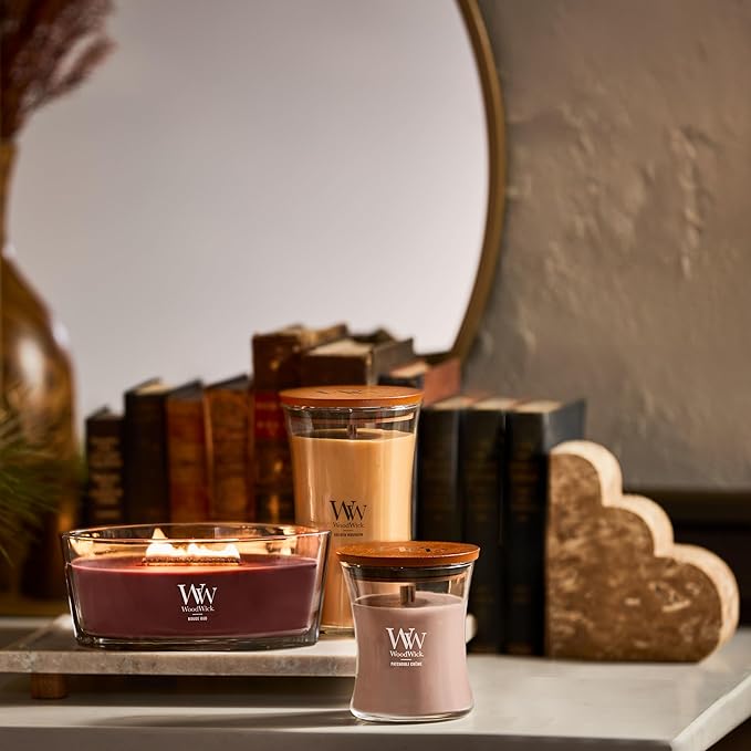 WoodWick Patchouli Crème Gifts for Women and Men, 9.7 oz Medium Hourglass Candle with Crackling Wick