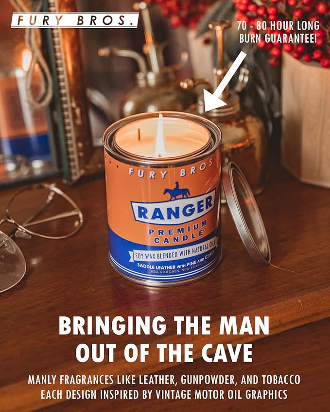 Long-Burning, One-Pint Premium Candles for Men | Vintage Inspired Oil Can Design | Lexington - Kentucky Bourbon & Oak | Soy Wax, Vegan Friendly, Made in The USA | Fury Bros. | Classically Cool
