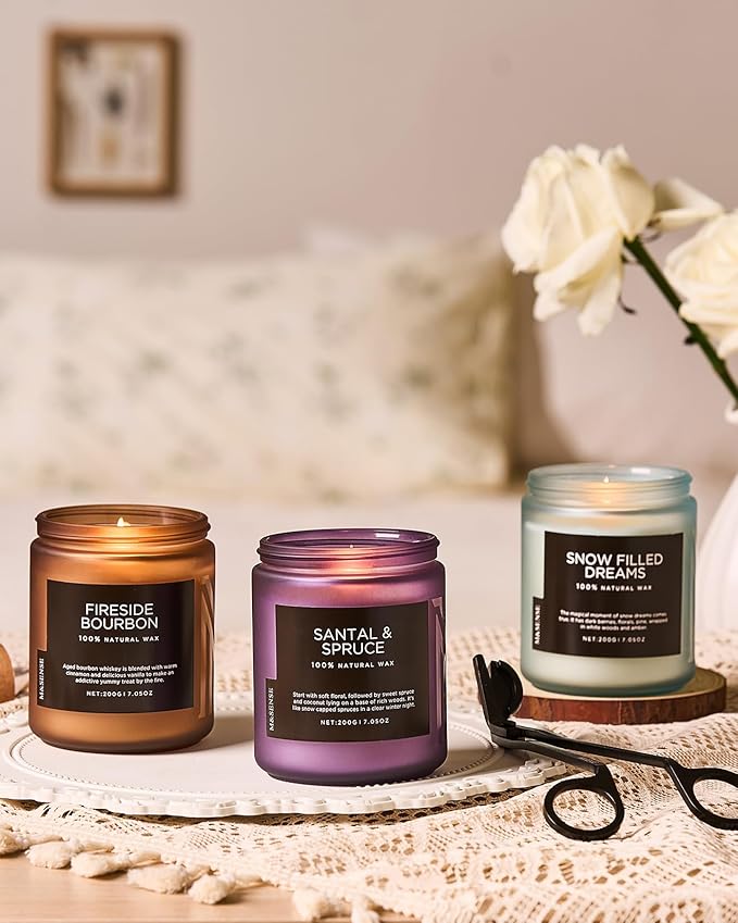M&SENSE Snow Filled Dream - Jasmine & Pine Scented Natural Soy Wax Cotton Wick Candle for Home Decor, 7.05oz 50 Hours Long Lasting Winter Scent Holiday Gifts for Women Men