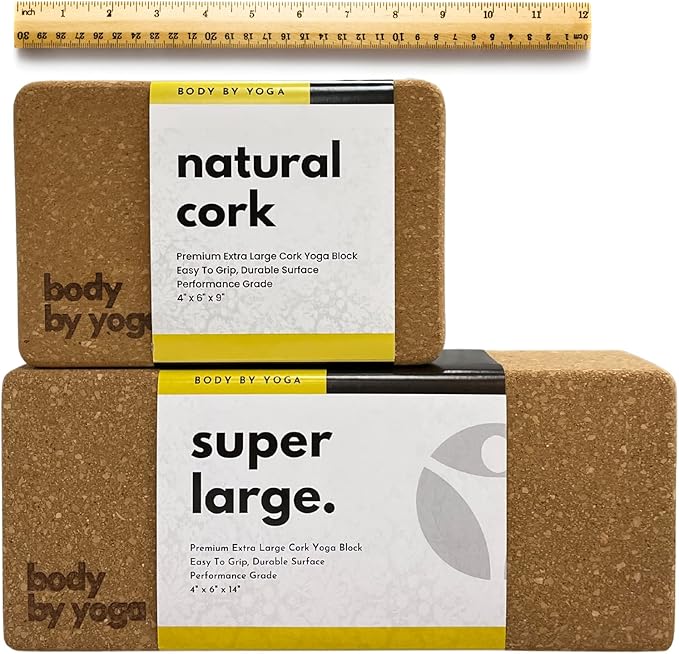 Premium Cork Yoga Blocks - Extra Large Yoga Block 2-Pack or Extra Tall 1-Pack for Inflexible Yogis | Natural, High-Density Cork for Superior Support & Stability | Optional Yoga Strap & Gift Box