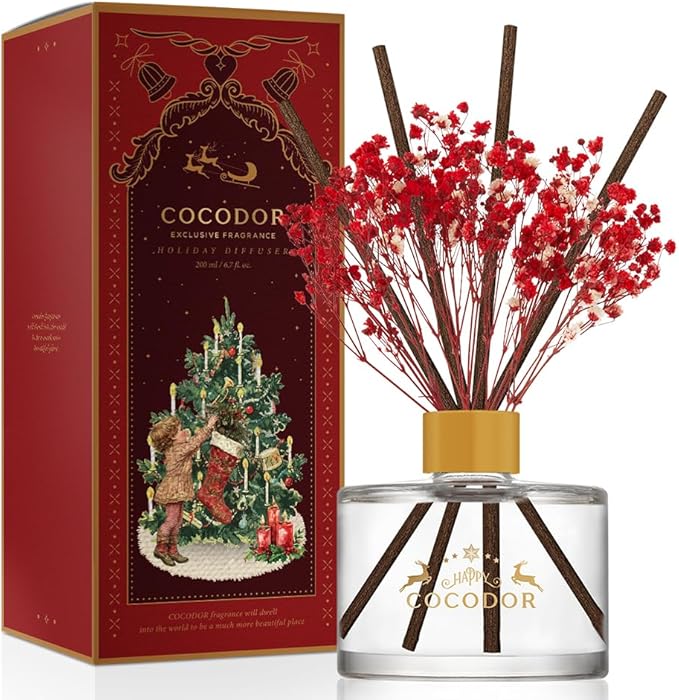 COCODOR Christmas Reed Diffuser Set / 6.7oz / Snow Fig/Holiday Scented Oil with Sticks, Festive Home Fragrance Gift for Xmas & Winter Décor