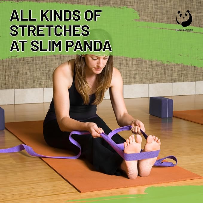 Slim Panda Yoga Strap for Stretching,Cotton Yoga Strap with Adjustable D-Ring Buckle,Non-Elastic Yoga Belt for Pilates,Gym Workouts,Physical Therapy,Improve Flexibility