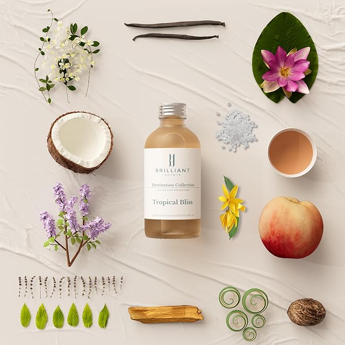 Brilliant Scents Tropical Bliss Fragrance Oil 120ml - Premium Diffuser Oil for Home, Office, Hotels - Long Lasting, Plant-Based, Meets IFRA Standards, USA-Made - Florals, Vanilla, Coconut Scent