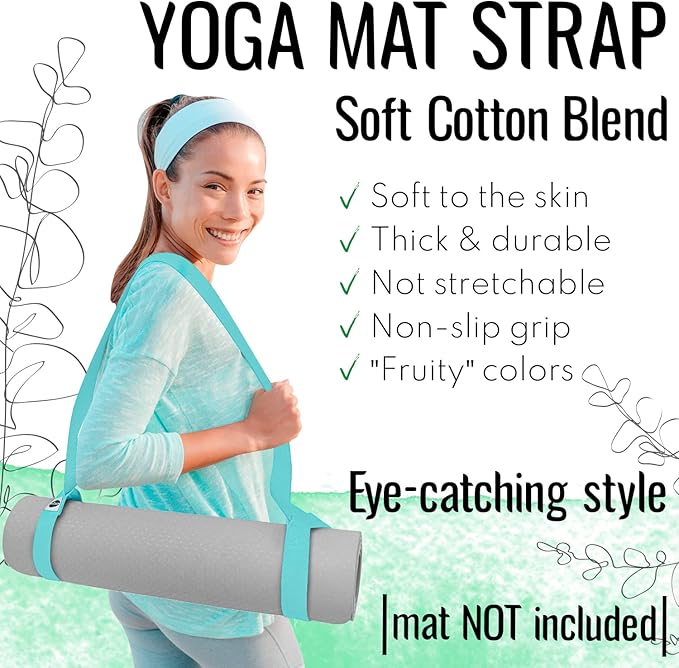 TECEUM Yoga Mat Strap – 30+ Colors – Adjustable Mat Holder Sling Carrier for All Mats [Mat Not Included]