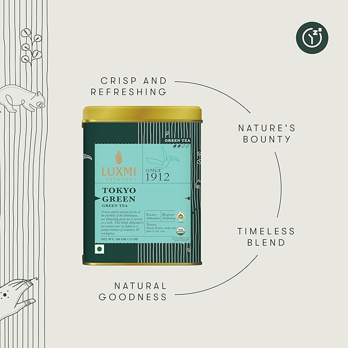 Luxmi Estates - Tokyo Green - Organic Makaibari Darjeeling Green Tea - Loose Leaf - 100g (50 Cups) | From the Foothills of the Himalayas