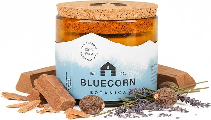 Bluecorn Beeswax Large 3-Wick Candle, 100% Pure Beeswax with Cedarwood, Nutmeg & Lavender Essential Oils, Amber Glass, Soy Free, Clean Burning Candle Wax, Long Lasting, Home Decor, 22 Oz, 1 Count