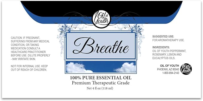 Oil of Youth 4 Ounce Breathe Blend Essential Oil - Therapeutic Grade, Pure & Natural for Diffuser and Aromatherapy