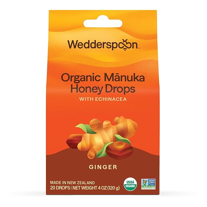 Wedderspoon Organic Manuka Honey Drops, Ginger & Echinacea, 4 oz