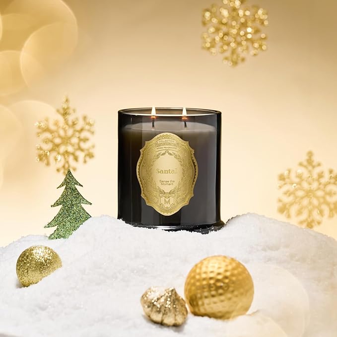 M&SENSE Santal Candles for Home Scented, 2 Wick 12.7oz Soy Wax Candles Non Toxic,70 Hours Long Burning,Christmas Candles Gift for Stress Relief, Meditation, Yoga