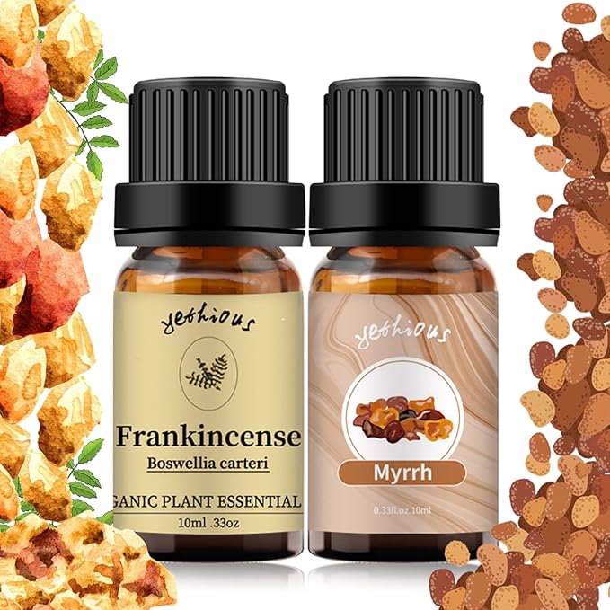 yethious Frankincense and Myrrh Oil Frankincense Essential Oil Myrrh Oils for Diffuser & Aromatherapy, Candle, Soap Candle Making - 2PCS 10ML