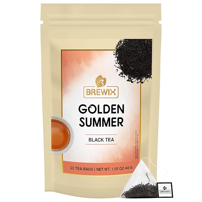 BREWIX, Darjeeling Golden Summer Tea From Himalayas (22 Pyramid Tea Bags) | High Grown in the Himalayas | Long Leaf Tea, Packed in Resealable Ziplock Pouch