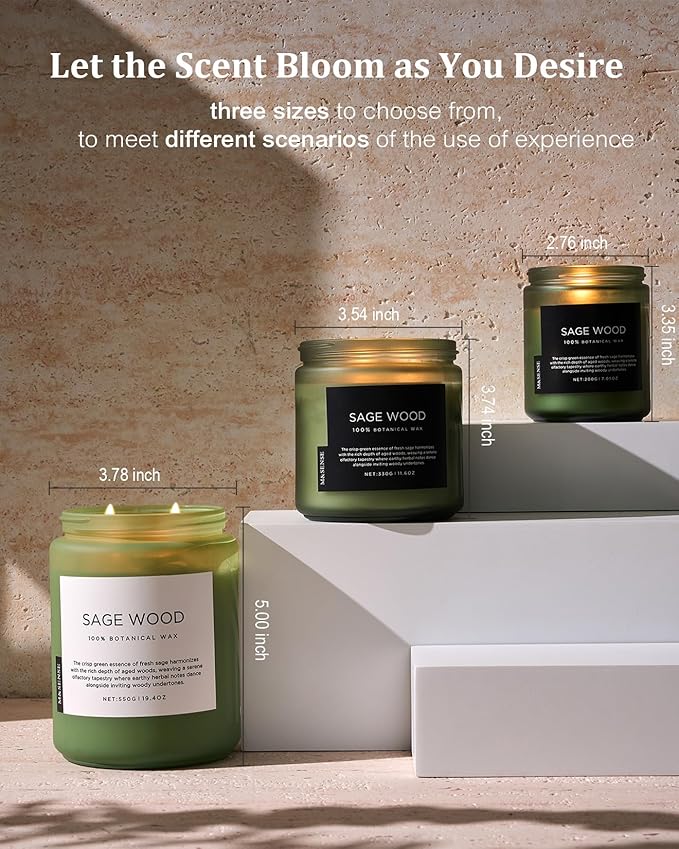 M&SENSE Sage Wood Scented Candle, 19.4oz 110 Hours Long Lasting Clean Non Toxic All Natural Soy Wax Candle for Relaxing & Stress Relief, 2 Wick Home Fragrance Gifts for Home Decor