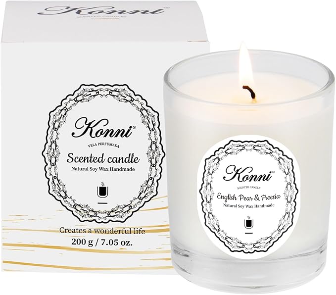 KONNI Scented Candles,Aromatherapy Candle, 7oz Natural Soy Wax Jar Candles, 40 Hour Burn Time, Home Scented Gift for Women & Men Christmas Birthday Mom Best Friends English Pear Freesia