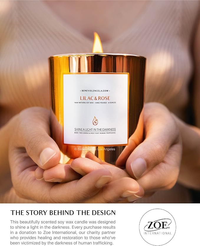 Benevolence LA Lilac & Rose Wood Wick Candles | Soy Christmas Scented Candles for Home | Holiday Candle Gifts for Women and Men | Home Fragrance | Aromatherapy | Bathroom Freshener | 8oz, 45 Hour Burn