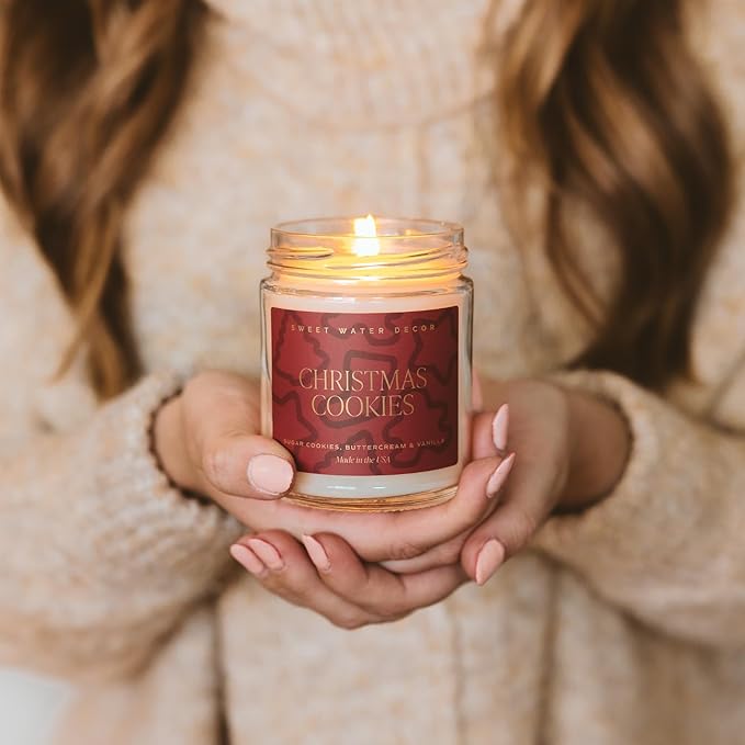 Sweet Water Decor Christmas Cookies Scented Candles - Christmas Stocking Stuffers Soy Candles with Vanilla Scent - Christmas Candles with 40 Hours Burn Time - 9Oz Gold Lid Clear Jar Wax Candles