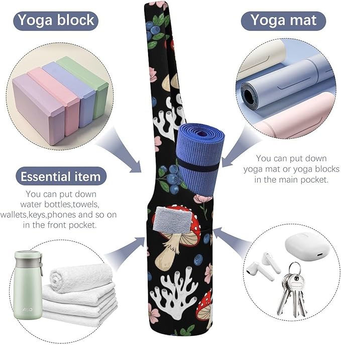 Meaudiwes Large Yoga Mat Bag with Long Strap for Women Yoga Accessories Sports Storage Bags Exercise Mats Tote Sling Carrier Bag
