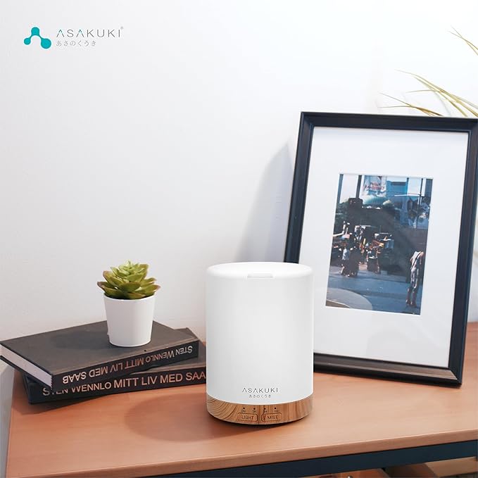 ASAKUKI 300ML Essential Oil Diffuser, Quiet 5-in-1 Premium Humidifier, Home Fragrance Aroma Diffuser with 7 LED Color Changing Light and Auto-Off Switch -Light Brown