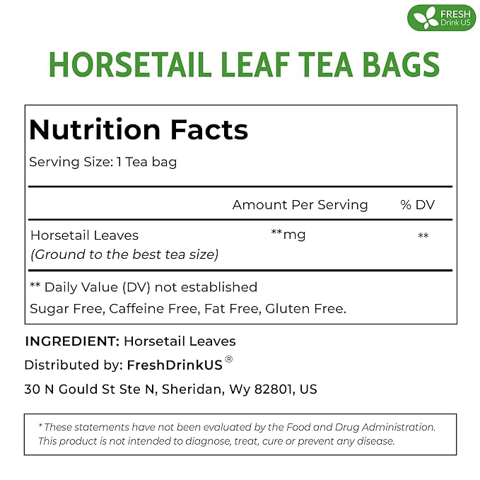 FreshDrinkUS, Premium 75 Horsetail Leaf Tea Bags, 100% Natural & Pure from Horsetail Loose Leaves Herbal Tea. Made with Natural Material Tea Bags. No Sugar, No Caffeine, No Gluten, Vegan.