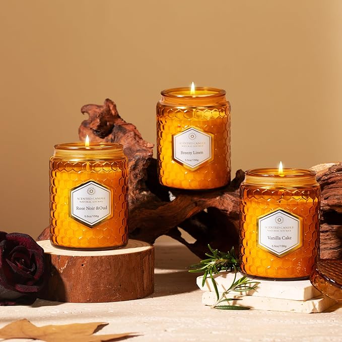 6 Pack Natural Soy Wax Jar Candles for Home, Scented Aromatherapy Gift Set for Women, 33 oz 240 Hour Long Lasting, for Birthday, Valentine's Day, Amber