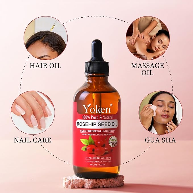 Rosehip Seed Oil for Face, 100% Pure and Natural Cold Pressed Unrefined Organic Rosehip Carrier Oil for Skin, Hair, Body & Nails - Lightweight, Fast-Absorbing (4 fl oz)