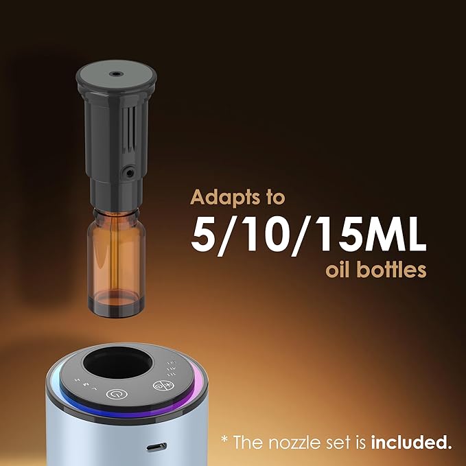 Waterless Essential Oil Diffuser, Portable Aromatherapy Diffuser,3 Countdown Timers & 3 Mist Levels for Home, Room, Car, Office (Blue)