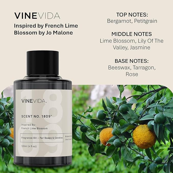 VINEVIDA [10mL] French Lime Blossom Fragrance Oil for Candle Making - Natural Candle Oil Scents - Soap Making Essential Oil - Made in USA