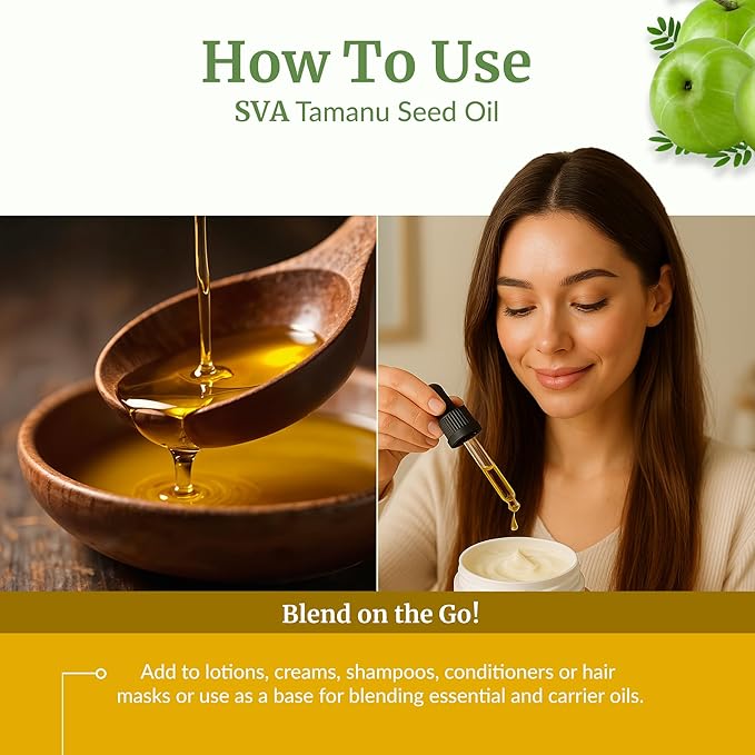 SVA Tamanu Seed Oil Organic - 32 Fl Oz – 100% Natural Cold Pressed Tamanu Oil - for Face, Skin Care, Hair Care, Scalp Massage & Body Massage – Carrier Oil