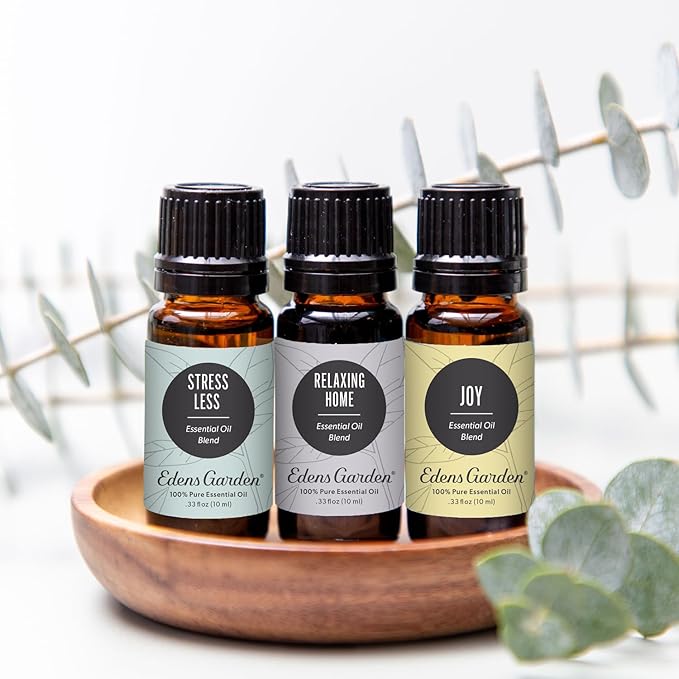 Edens Garden De-Stress Essential Oil 3 Set – 100% Pure Therapeutic Grade Aromatherapy Blends for Relaxation & Stress Relief Gift Set – No Fragrance Oil & Undiluted for Home Diffusers, 10 ml/ 3 Pack