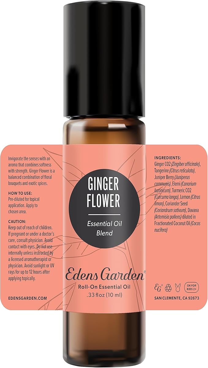 Edens Garden Ginger Flower Essential Oil Roll-On Blend- 100% Pure Premium Grade, Natural, Therapeutic, Aromatherapy, Kid & Skin Safe, The Best for Gifts, Relaxation Pre-Diluted 10 ml (.33 fl oz)
