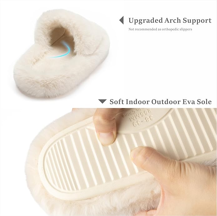 Chantomoo Women's Blue Memory Foam Faux Fur Lined Open Toe Slippers for Women - US 12
