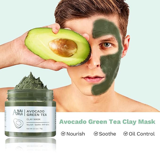 ANAI RUI 3 Pack Clay Mask Set Turmeric Vitamin C Clay Mask -Rose Facial Mask -Avocado Green Tea Mud Mask Smoothing, Hydration & Glow,Spa Gift Set, Valentines Day Gifts for Women/her 2.5 oz Each