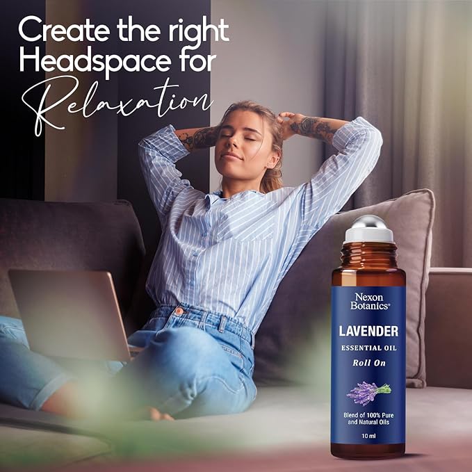 Lavender Essential Oil Roll-On 10 ml - Pure & Natural Blend, Prediluted Roller for Calmness, Relaxation & Skin Care - Nexon Botanics