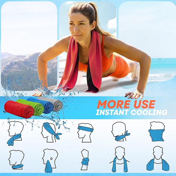 UZIPIN 4 Pack Cooling Towels (40"x 12"), Soft Breathable Gym Towels, Outdoors Ice Towel for Neck and Face, Camp Essentials Microfiber Sweat Towels for Gym, Run, Yoga, Workout, Travel, Climb