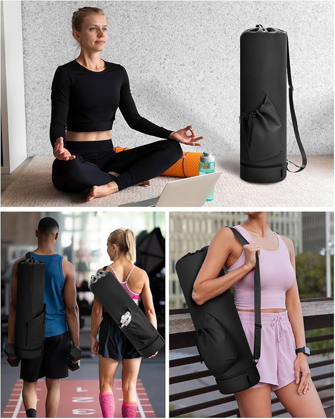 sportsnew Yoga Mat Bag with Water Bottle Pocket and Bottom Wet Pocket, Exercise Yoga Mat Carrier Multi-Functional Storage Bag, Patent pending