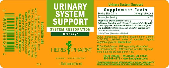 Herb Pharm Urinary System Support Liquid Herbal Formula, 1 Fl Oz (Pack of 2)