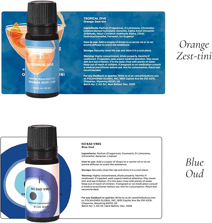 Folkulture Beach Please Essential Oils Set of 6 | Fresh & Tropical Home Fragrance Oils for Diffusers | Premium Aromatherapy Gift Set for Relaxation, Mood & Daily Wellness | Coconut, Grapefruit