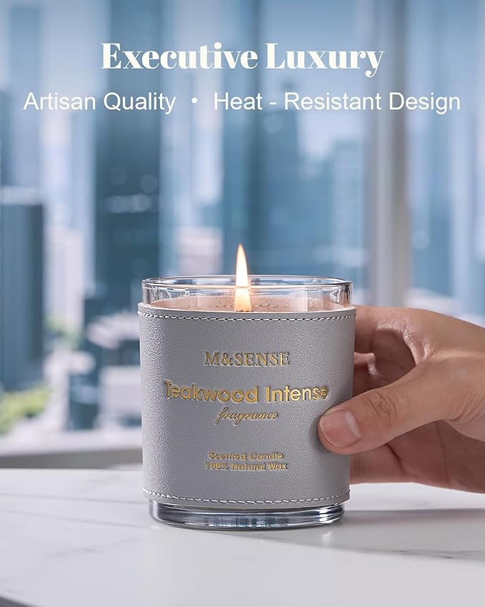 M&SENSE Mint Teakwood Intense Soy Candles, Vegan Heavy Scented Non Toxic 10oz 42-Hour Burn Time, Winter Aromatherapy Candle for Stress Relief, Housewarming New Year Gifts for Women & Men