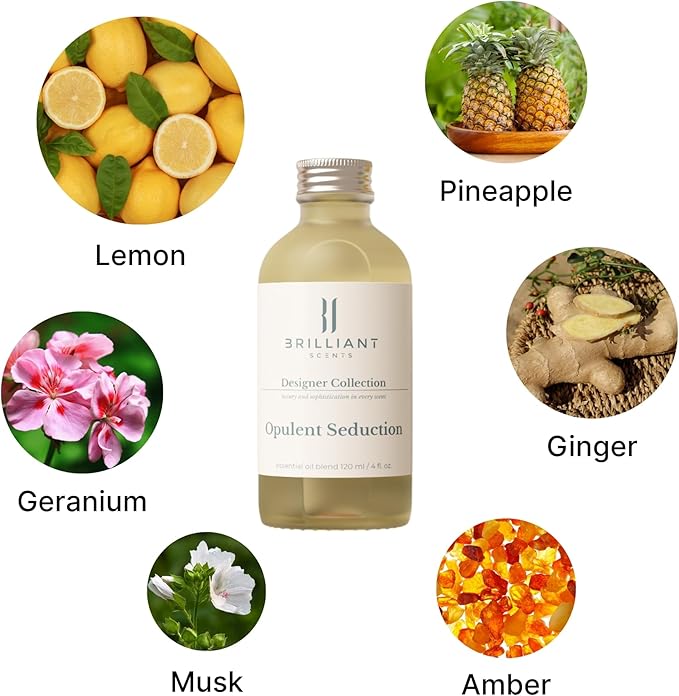 Brilliant Scents Opulent Seduction Fragrance Oil 200ml - Premium Diffuser Oil for Home, Office, Hotels - Long Lasting, Plant-Based, Meets IFRA Standards, USA-Made - Pineapple, Ginger, Oakmoss