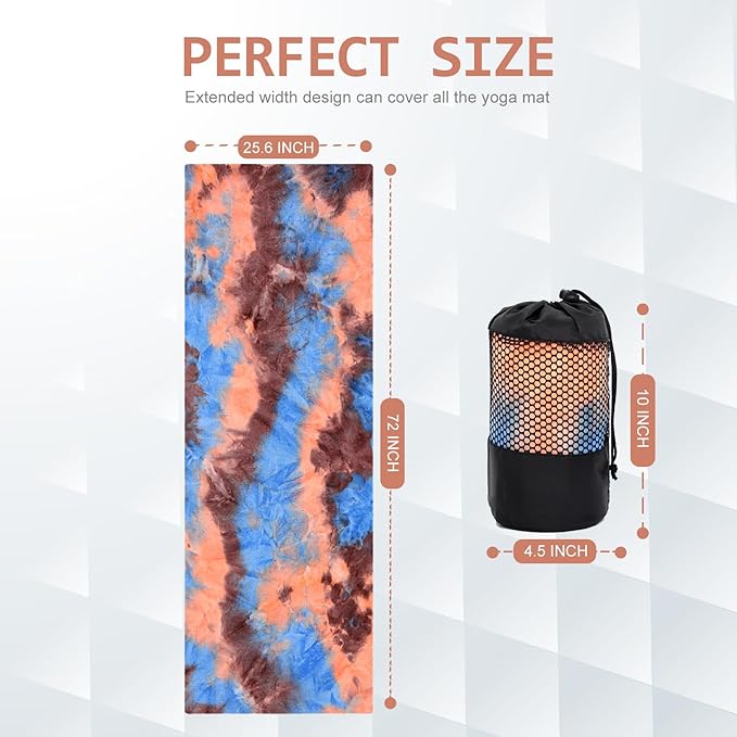 Eunzel Yoga Towel,Hot Yoga Mat Towel with Grip Dots Sweat Absorbent Non-Slip for Hot Yoga, Pilates and Workout 24" x72", Blue & Brown