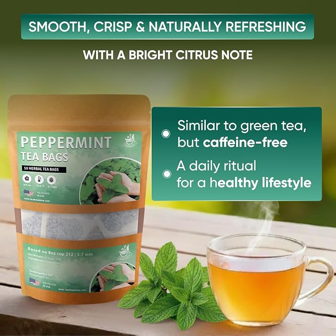 TeaDreamTea Peppermint Tea Bags - Alleviates Digestive Discomfort | Herbal Tea - Healthy Tea | Aromatic & Caffeine Free Tea - Bulk Tea Bags (50 Teabags)