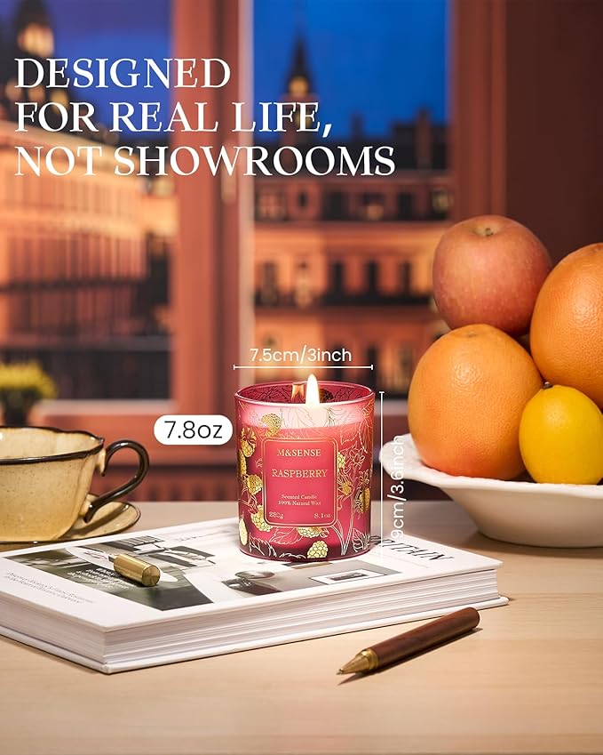 M&SENSE Raspberry Soy Candles, Vegan Non Toxic 8.1oz 42-Hour Burn Time, Winter Aromatherapy Candle for Relaxing Stress Relief, Housewarming New Year Gifts